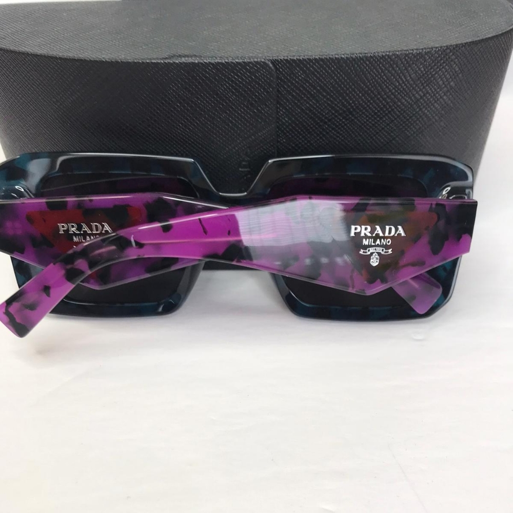 New- 💯 - Original PRADAAcetate Symbole Sunglasses SPR 23Y Slate Grey Pur - Picture 14 of 15